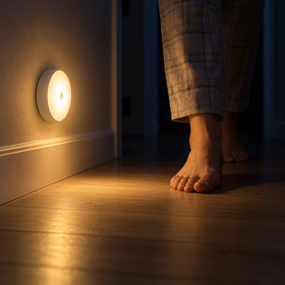 Luz LED encendida en el pasillo de una casa de noche