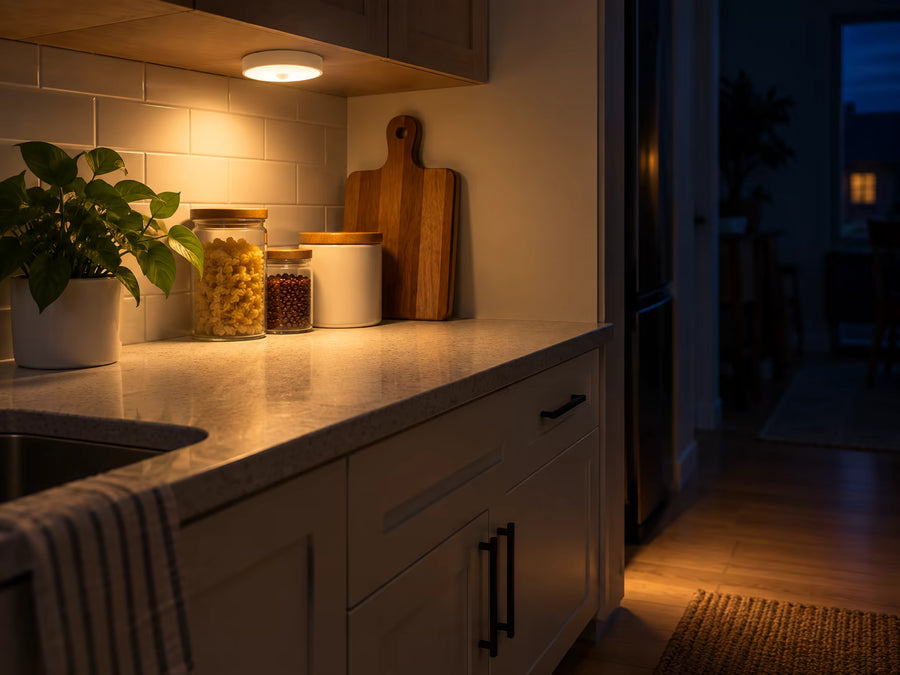 El mismo rincón iluminado con la luz LED