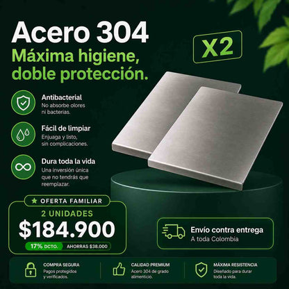Tabla de corte profesional — acero inoxidable grado médico 50cm*40cm