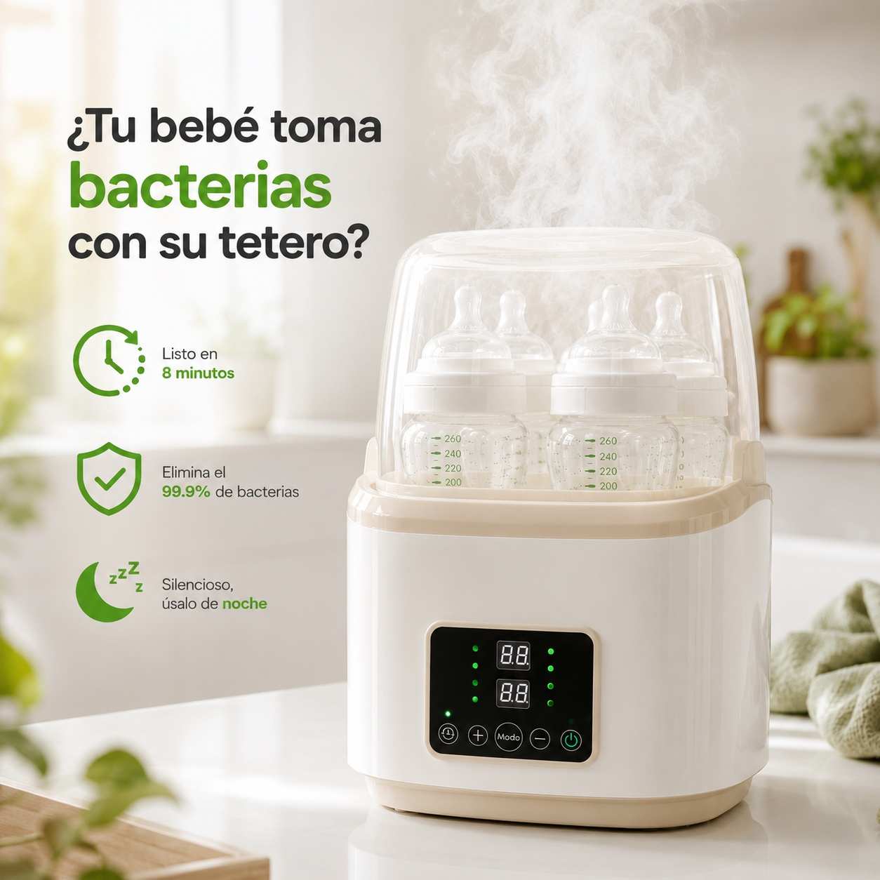 BabyPuro — Esterilizador Eléctrico de Teteros 9 en 1